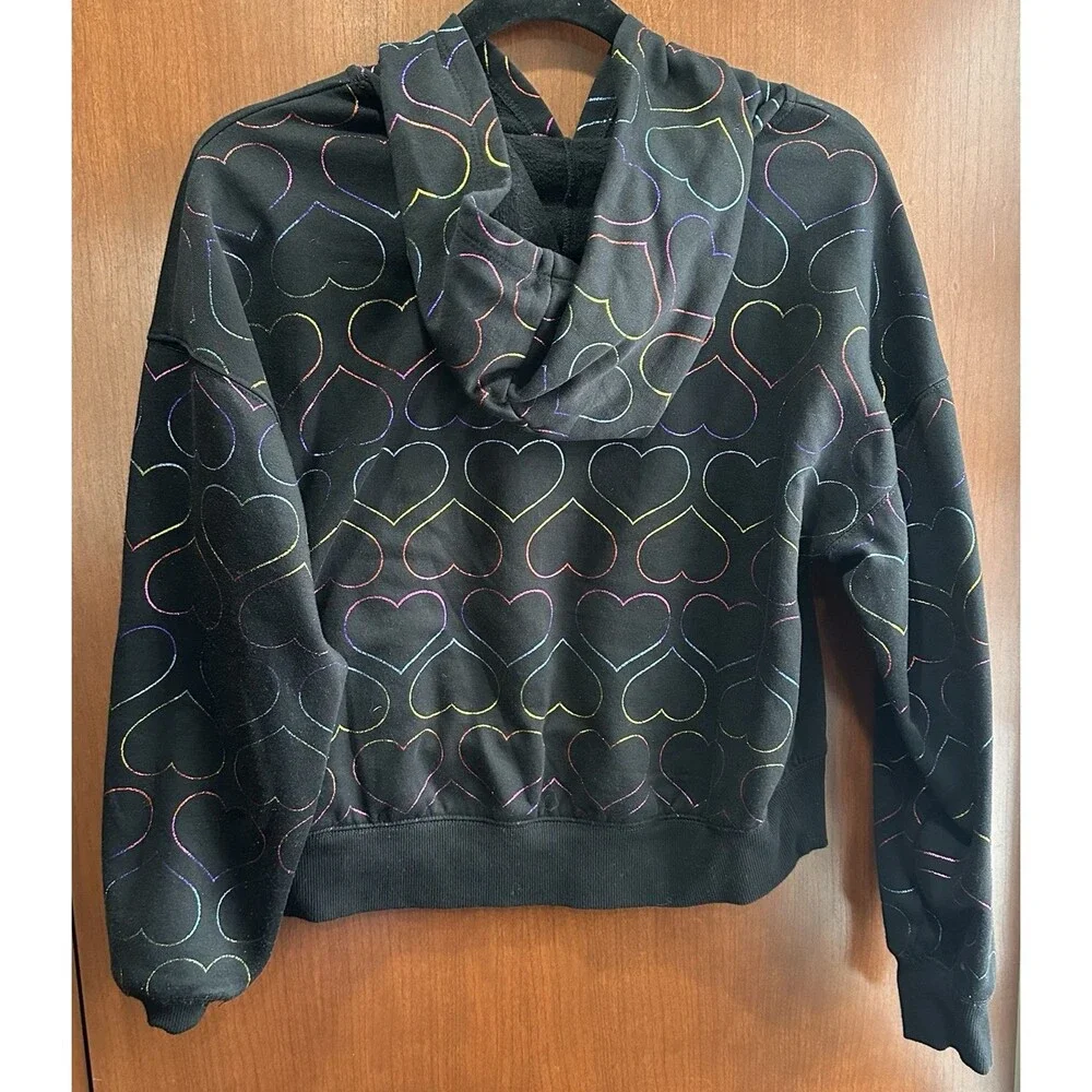 Care Bears Justice Girls L 12/14 Black Hoodie Rainbow Heart Graphic
